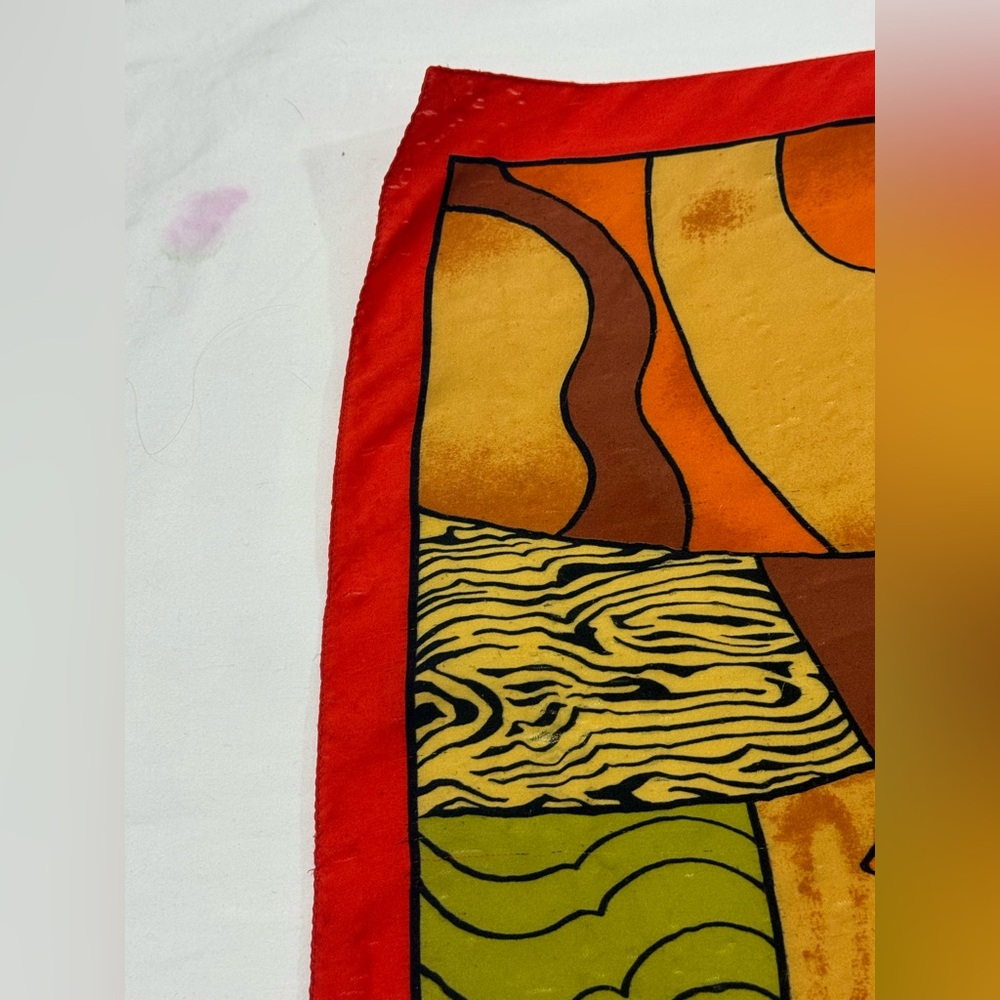 Picasso Style Art Scarf 33x35 Abstract Print Red Border Boho Wrap - Picture 5 of 10